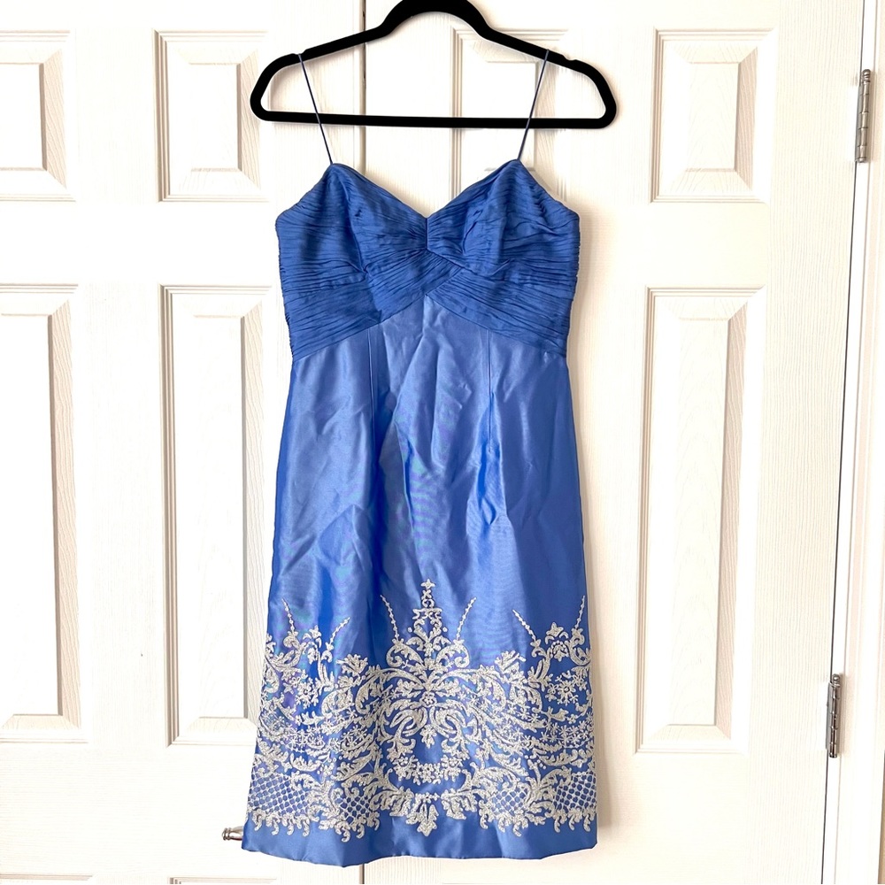 Vintage Badgley Mischka Y2K sz 4 silk spaghetti strap floral embroidery